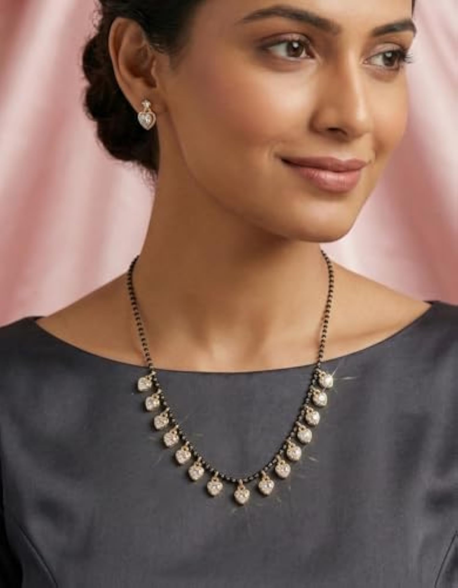 Gold-Plated Black & White Artificial Stones Beaded Locket Mangalsutra